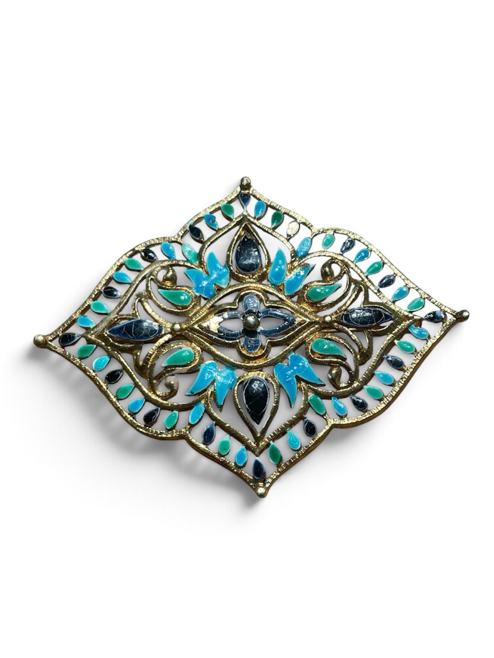 Vintage Vendome Enamel Brooch Pin Blue Green